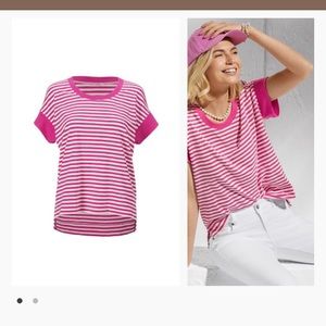 Cabi backyard pink and white striped top. Size extra small